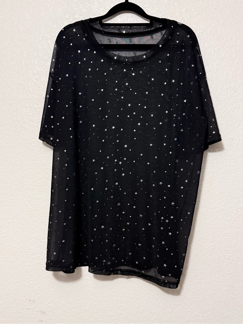 Black Star-Print Mesh Short Sleeve Shirt - women’s 0285